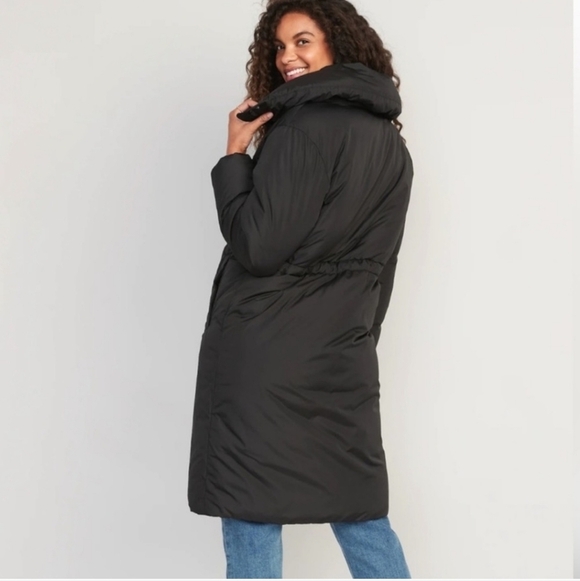 Old Navy Water Black Resistant Long Duvet Puffer Coat Size Small - Picture 2 of 12